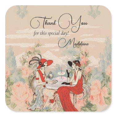 Vintage Garden Floral Time for Tea Bridal Shower Square Sticker