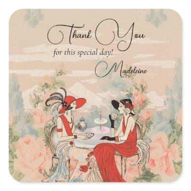 Vintage Garden Floral Time for Tea Bridal Shower Square Sticker