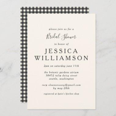 Vintage Gingham Plaid Black White Bridal Shower Invitations