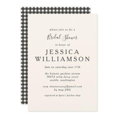 Vintage Gingham Plaid Black White Bridal Shower Invitations