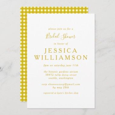 Vintage Gingham Plaid in Yellow Bridal Shower Invitations