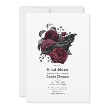 Vintage Glam Burgundy Raven Gothic Bridal Shower Invitations