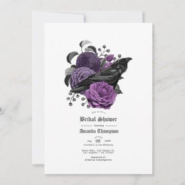 Vintage Glam Purple Raven Gothic Bridal Shower Invitations