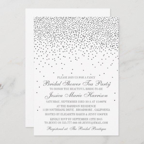 Vintage Glam Silver Confetti Bridal Shower Invitations
