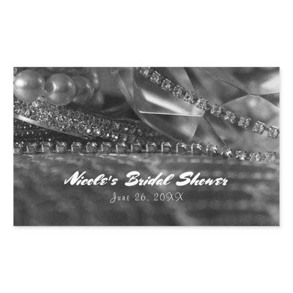 Vintage Glamour Diamonds & Pearls Elegant Favor Rectangular Sticker