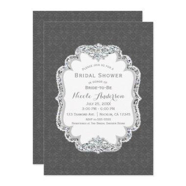 Vintage Glamour Elegant Bling Chic Bridal Shower Invitations