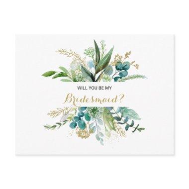 Vintage Gold and Green Eucalyptus Bridesmaid Invitation PostInvitations