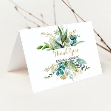 Vintage Gold and Green Eucalyptus Thank You Invitations