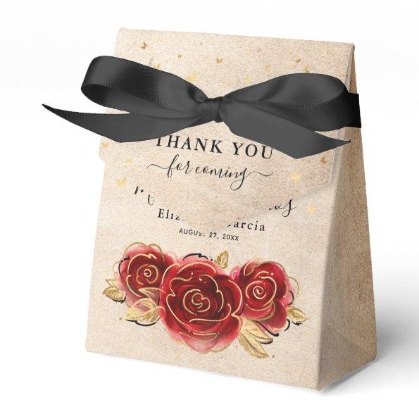 Vintage Gold and Red Rose Thank You Birthday Party Favor Box