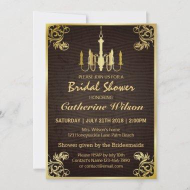 Vintage Gold Chandelier Bridal Shower Invitations