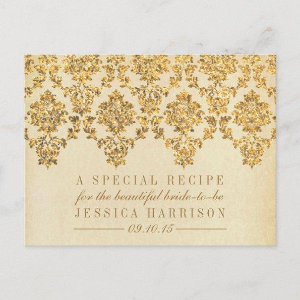 Vintage Gold Damask Bridal Shower Recipe Invitations