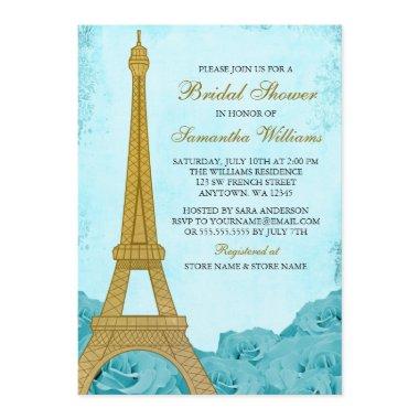 Vintage Gold Eiffel Tower Teal Roses