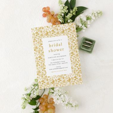 Vintage Golden Ditzy Floral Bridal Shower Invitations