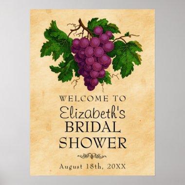 Vintage Grapes Wedding Bridal Shower Welcome Poster