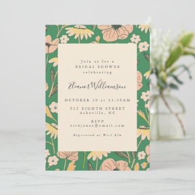 Vintage Green and Pink Floral Simple Bridal Shower Invitations