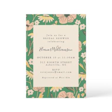 Vintage Green and Pink Floral Simple Bridal Shower Invitations