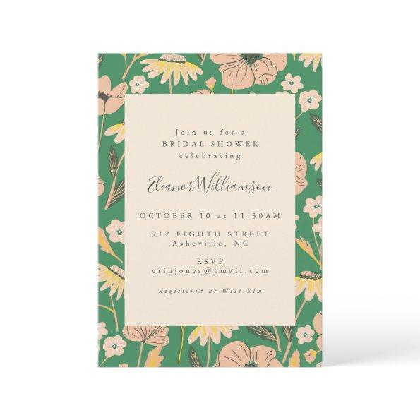 Vintage Green and Pink Floral Simple Bridal Shower Invitations