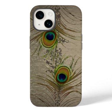 vintage green Aqua Peacock Feathers Case-Mate iPhone 14 Case