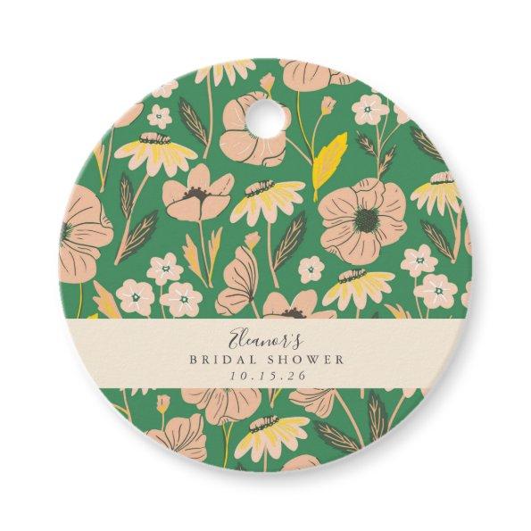 Vintage Green Boho Floral Custom Bridal Shower Favor Tags