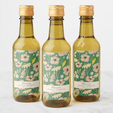 Vintage Green Boho Floral Custom Bridal Shower  Wine Label