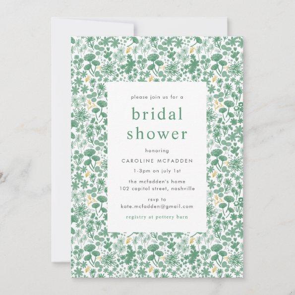 Vintage Green Ditzy Floral Bridal Shower Invitations