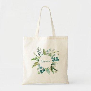 Vintage Green Eucalyptus Calligraphy Bridesmaid Tote Bag