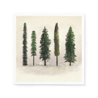 Vintage Green Forest Trees Rustic Woodsy Wedding Napkins