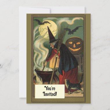 Vintage Halloween Witch Bridal Shower Party Invitations