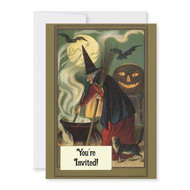 Vintage Halloween Witch Bridal Shower Party Invitations