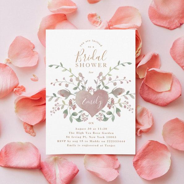 Vintage Heart and Flowers Bridal Shower Invitations