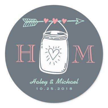 Vintage Heart Mason Jar Monogram Wedding Sticker