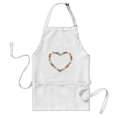 Vintage Heart-Shaped Wreath of Flowers for Mom Adult Apron