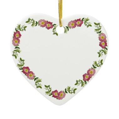 Vintage Heart-Shaped Wreath of Flowers for Mom Ceramic Ornament