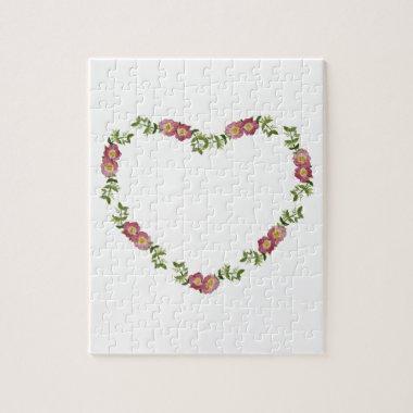 Vintage Heart-Shaped Wreath of Flowers for Mom Jigsaw Puzzle