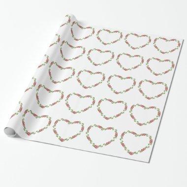 Vintage Heart-Shaped Wreath of Flowers for Mom Wrapping Paper