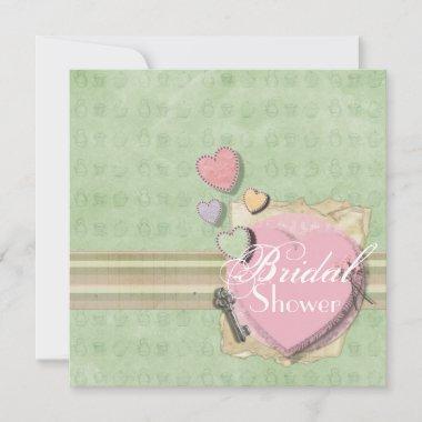 Vintage Hearts Bridal Shower Tea Party Invitations
