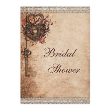 Vintage Hearts Lock and Key Bridal Shower Invitations