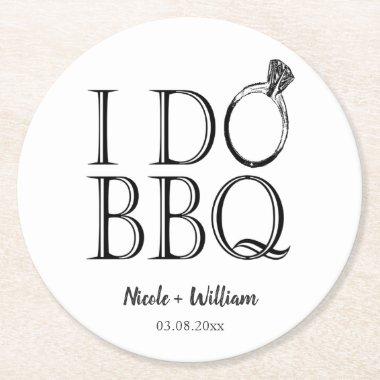 Vintage I Do BBQ Barbecue Country Wedding Ring Round Paper Coaster