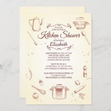 Vintage Kitchen Bridal Shower Invitations