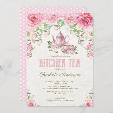 Vintage Kitchen Tea Pink Floral Roses Shower Invitations