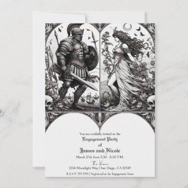 Vintage Knight & Beautiful Maiden Engagement Party Invitations