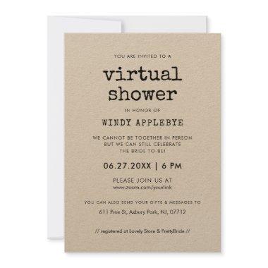 Vintage kraft typewriter Virtual bridal shower Invitations