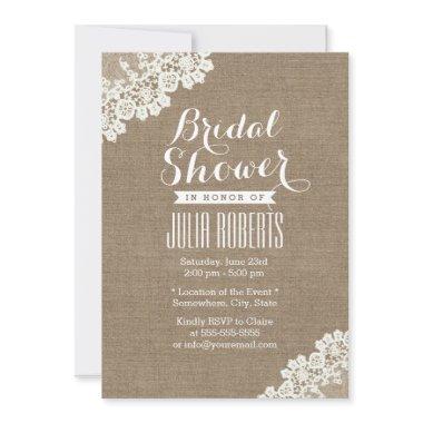 Vintage Lace Corner Burlap Bridal Shower Invitations