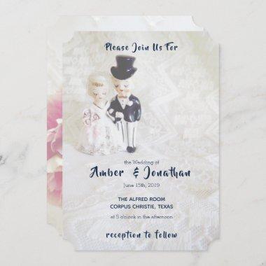 Vintage Lace Dapper Couple Wedding Invitations