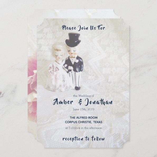 Vintage Lace Dapper Couple Wedding Invitations