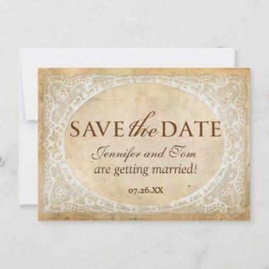 Vintage Lace Frame Rustic Save the Date Invitations