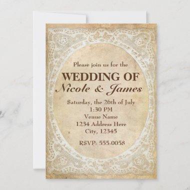 Vintage Lace Frame Rustic Wedding Invitations