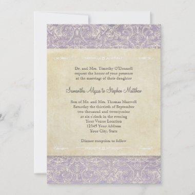 Vintage Lace French Country Chic Lavender Wedding Invitations