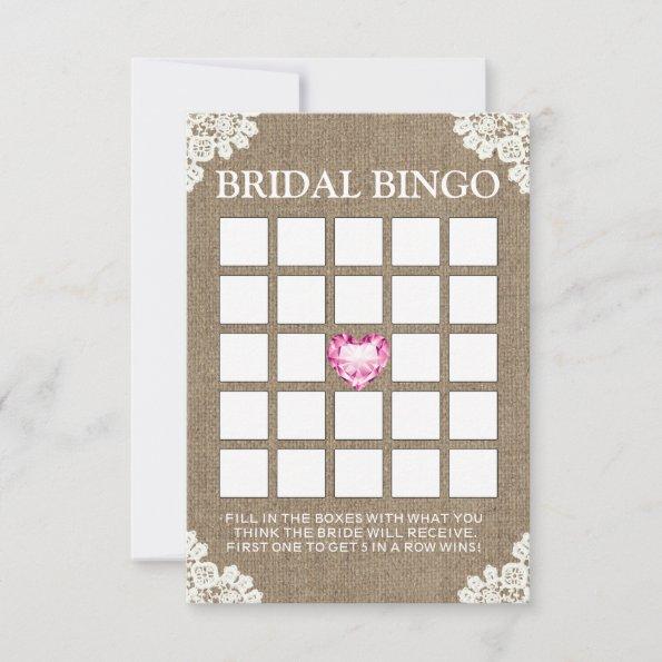 Vintage Laced Bridal Shower Burlap Bingo Invitations