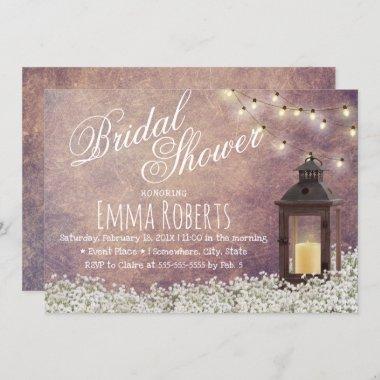 Vintage Lantern Baby's Breath Floral Bridal Shower Invitations